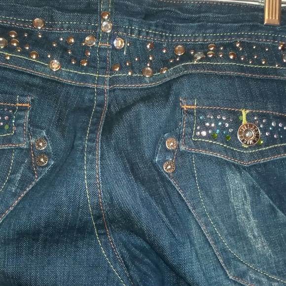 Women Blue Denim TELL Jeans with Bling (sz 7) - Picture 3 of 6